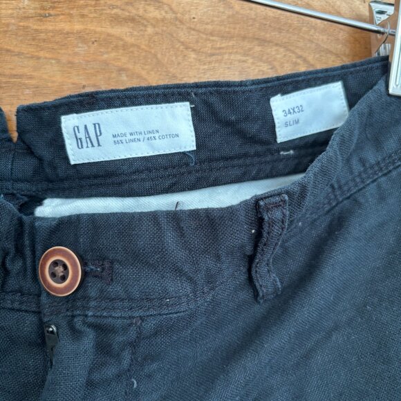 Gap Linen Cotton Slim Leg Pants in Navy Blue 80- 34 x 32 - Picture 2 of 4